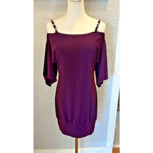 C. Graffitti VTG Mini Dress USA SM Liquid Knit Chain Straps Purple Cold Shoulder